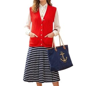 Vintage 70s 80s bright red cable knit retro old money boxy grandpa sweater vest